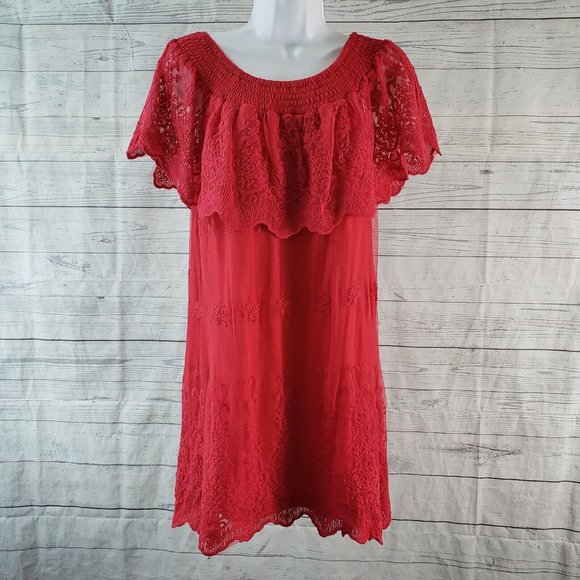 Monoreno Womens Off‎ The Shoulder Top Sz Medium Red Embroidered - Picture 1 of 7